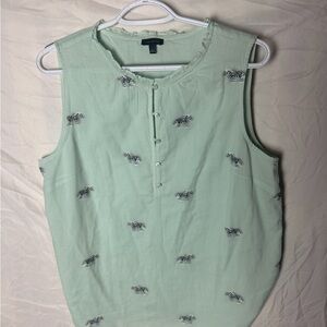 Adorable Talbots Light Green Sleeveless Blouse with Zebra Design